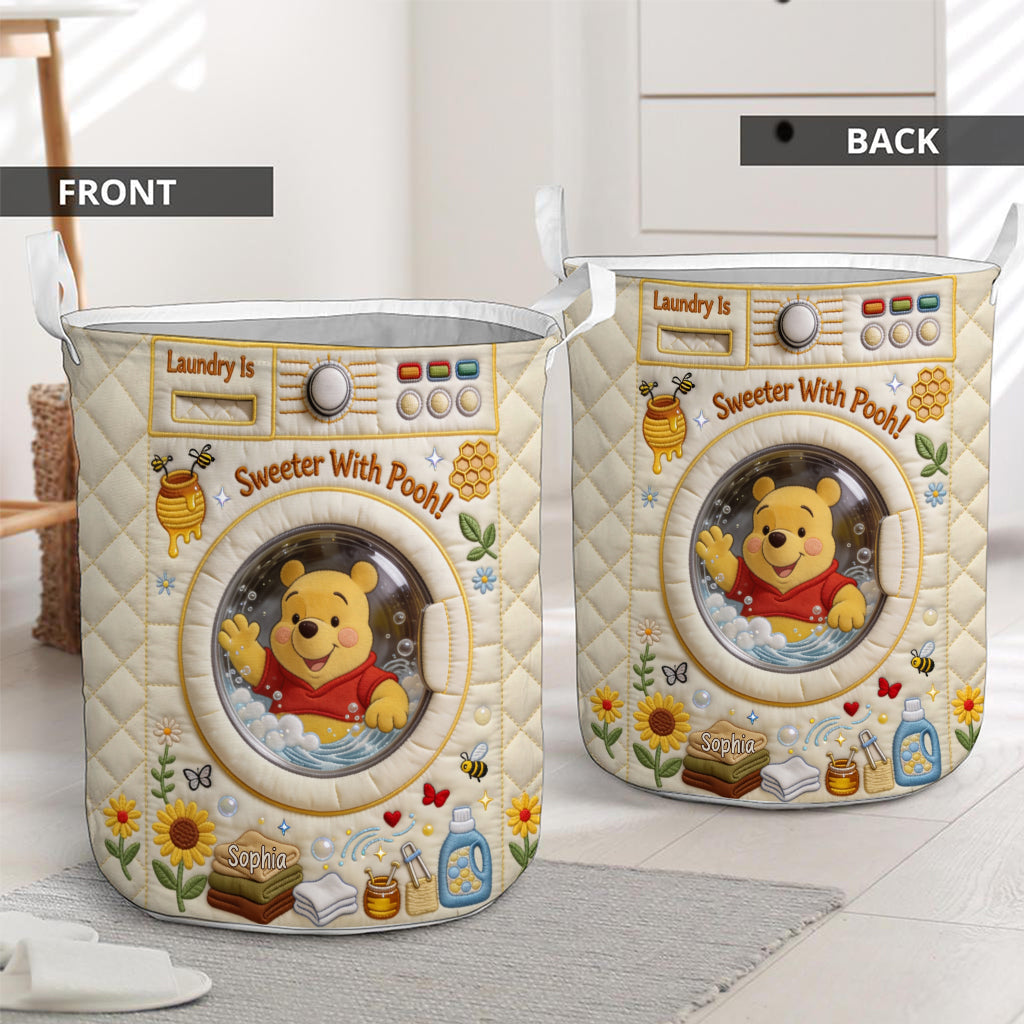 Personalized Quilted Laundry Basket Honey Bear Design Gift for Family Quilted Laundry Basket GradoCreations