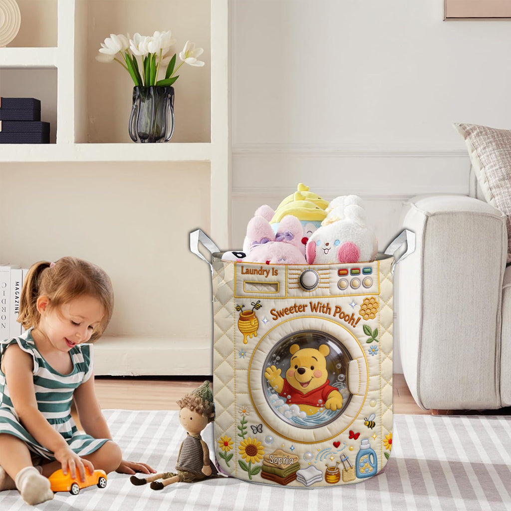 Personalized Quilted Laundry Basket Honey Bear Design Gift for Family Quilted Laundry Basket GradoCreations