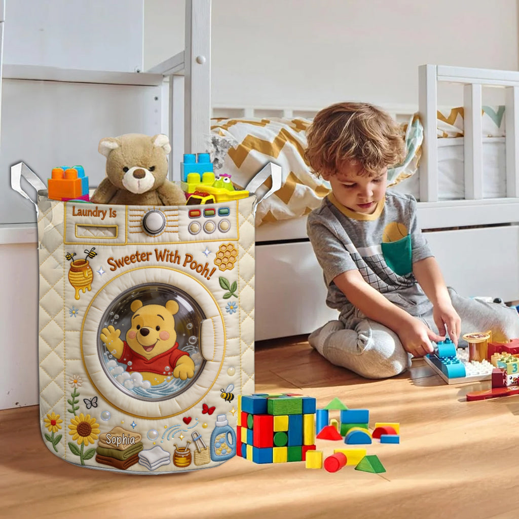 Personalized Quilted Laundry Basket Honey Bear Design Gift for Family Quilted Laundry Basket GradoCreations