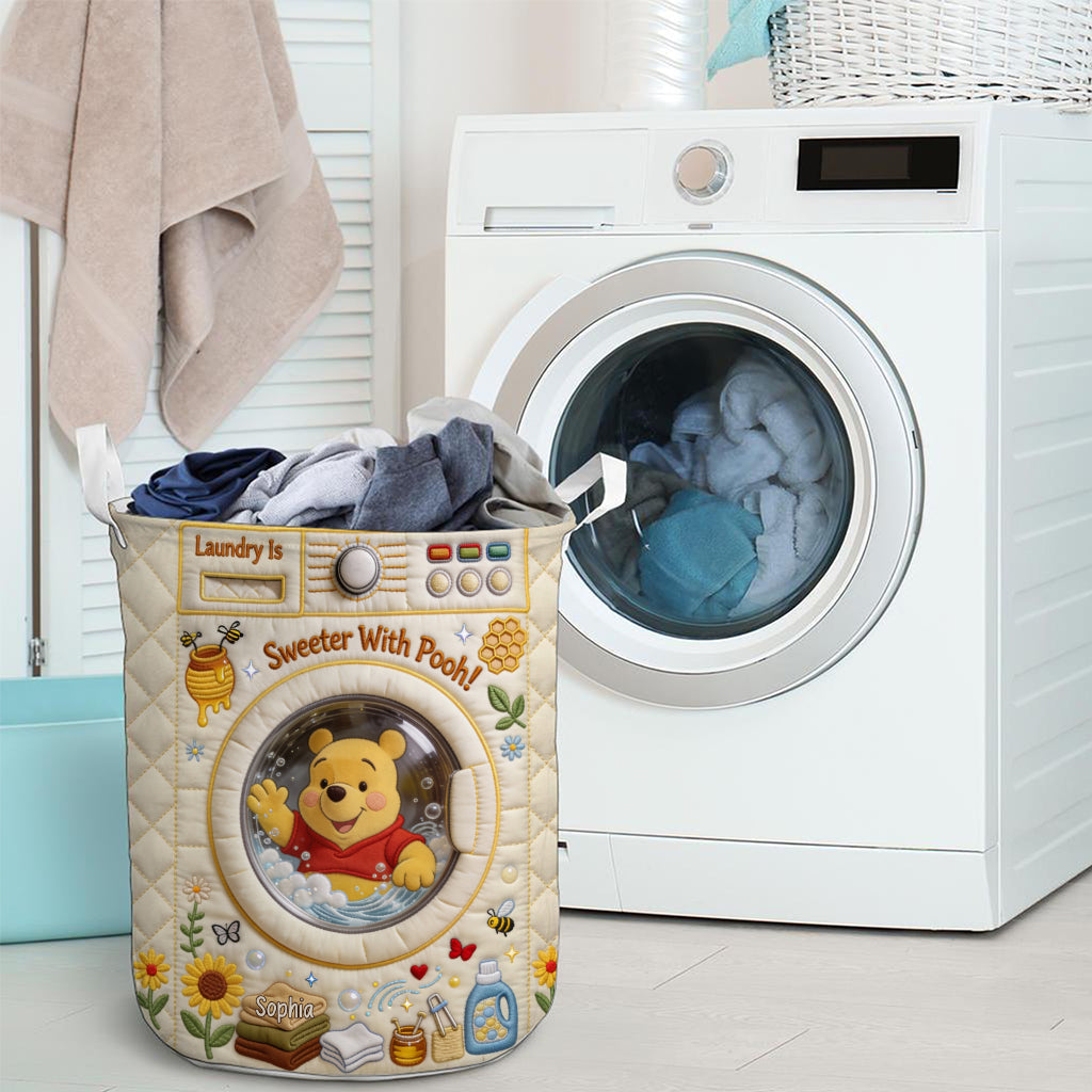 Personalized Yellow Bear Laundry Basket Custom Name Storage for Kids Laundry Basket GradoCreations
