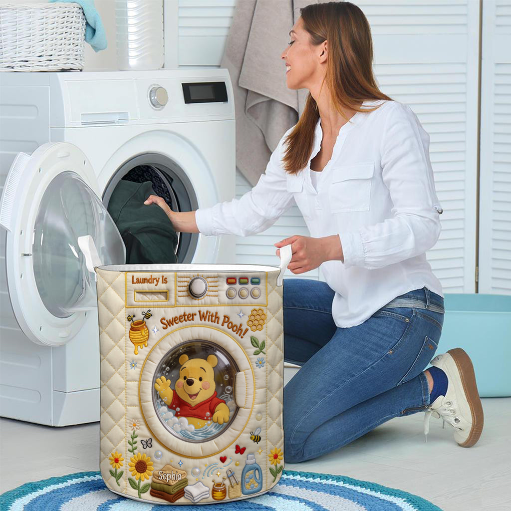Personalized Yellow Bear Laundry Basket Custom Name Storage for Kids Laundry Basket GradoCreations