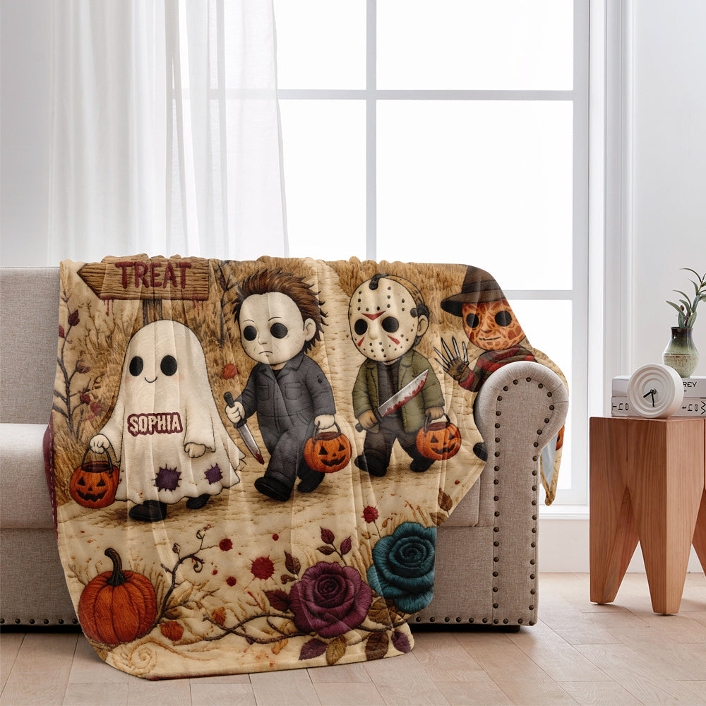 Personalized Trick or Treat Blanket Horror Gift for Halloween Blanket GradoCreations