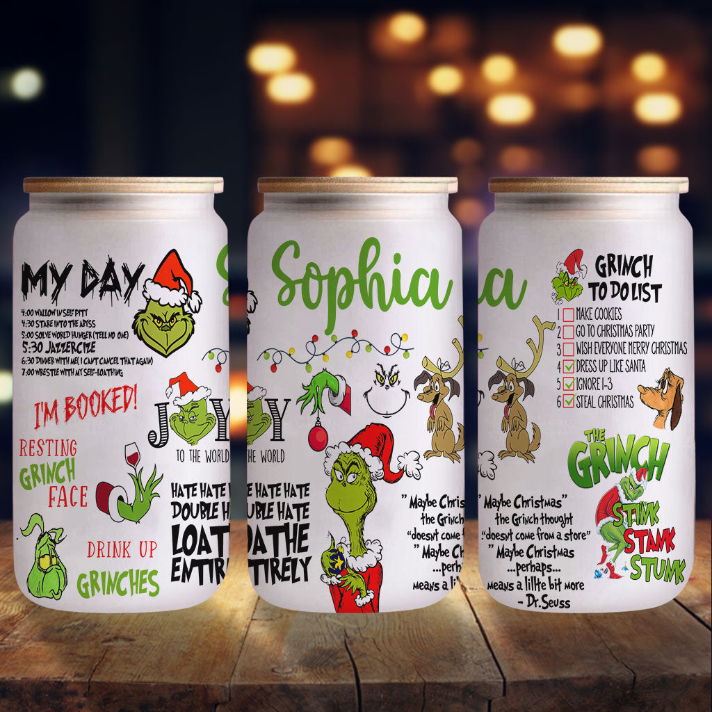 Personalized Grinch Christmas Can Glass Custom Name Gift Can Glass GradoCreations