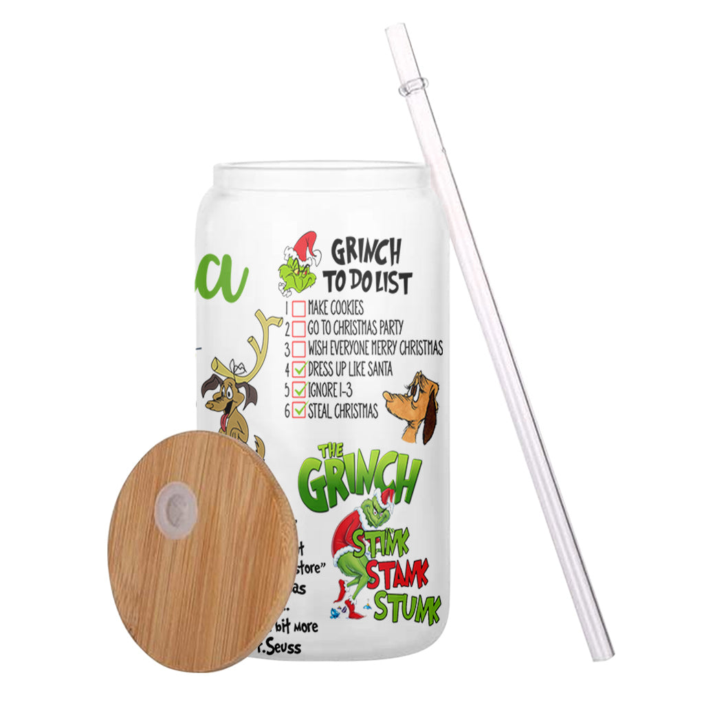 Personalized Grinch Christmas Can Glass Custom Name Gift Can Glass GradoCreations