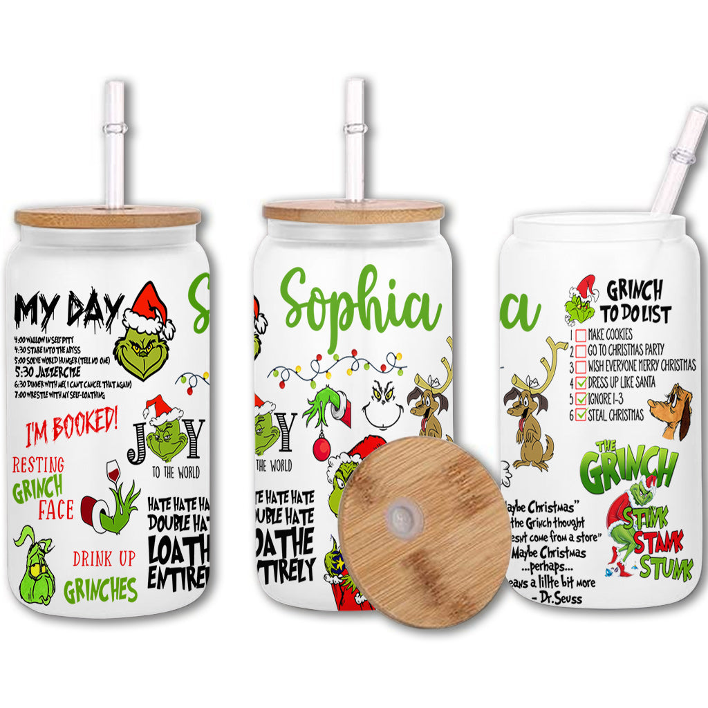 Personalized Grinch Christmas Can Glass Custom Name Gift Can Glass GradoCreations