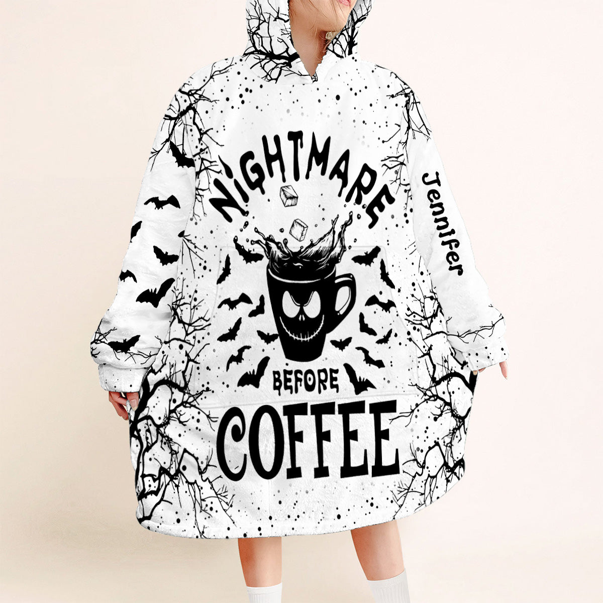 Personalized Nightmare Before Coffee Blanket Hoodie Gift Blanket Hoodie GradoCreations