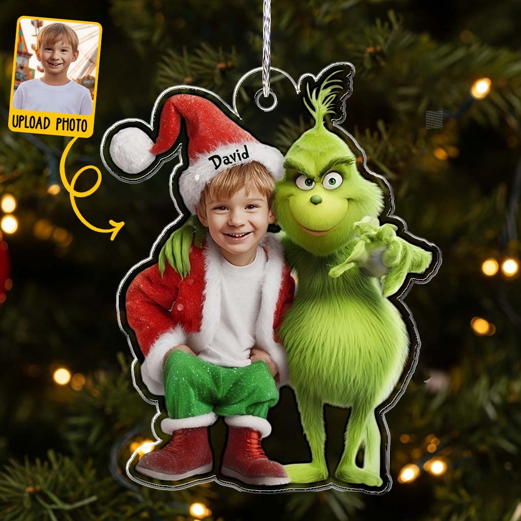 Personalized Grinch Christmas Ornament Custom Photo Gift for Kids One-sided Custom Shaped Ornament GradoCreations