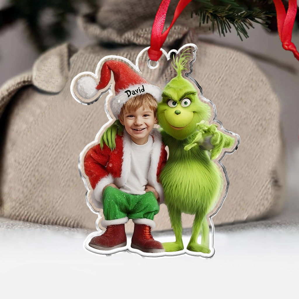 Personalized Grinch Christmas Ornament Custom Photo Gift for Kids One-sided Custom Shaped Ornament GradoCreations