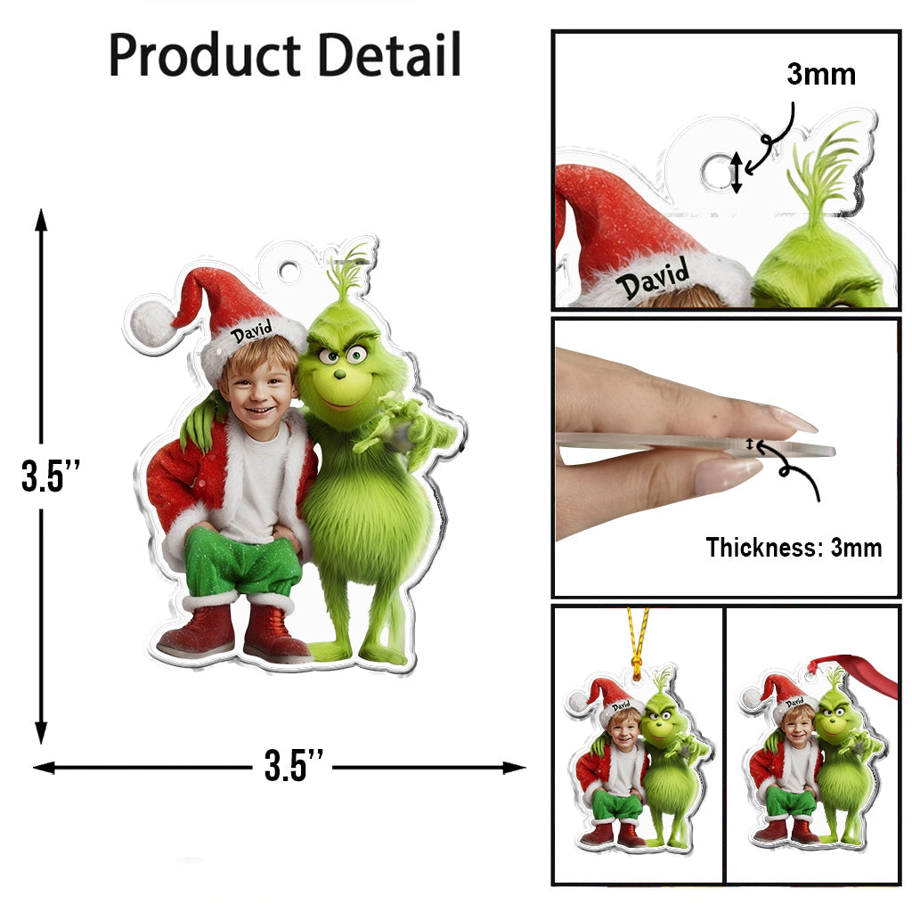 Personalized Grinch Christmas Ornament Custom Photo Gift for Kids One-sided Custom Shaped Ornament GradoCreations