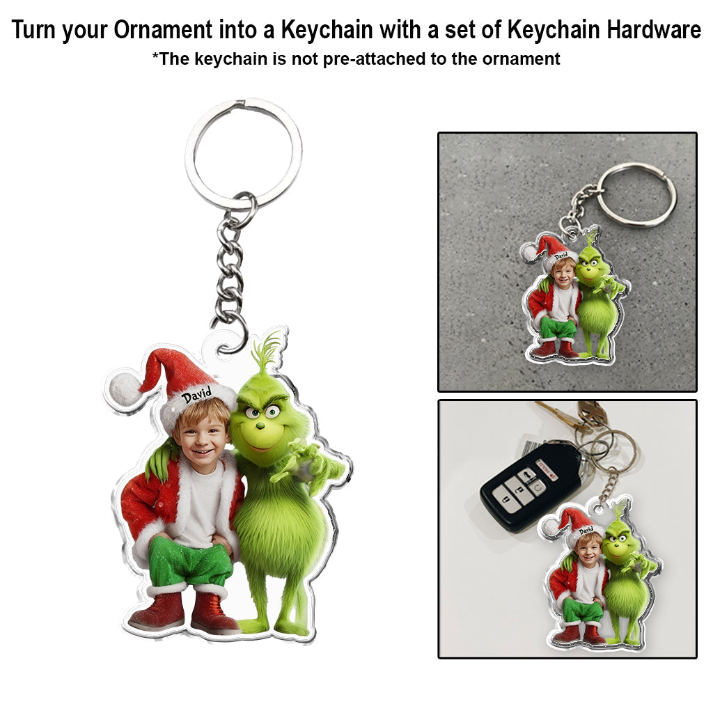 Personalized Grinch Christmas Ornament Custom Photo Gift for Kids One-sided Custom Shaped Ornament GradoCreations