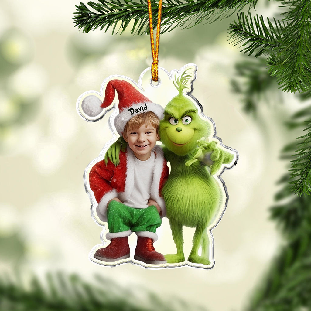 Personalized Grinch Christmas Ornament Custom Photo Gift for Kids One-sided Custom Shaped Ornament GradoCreations