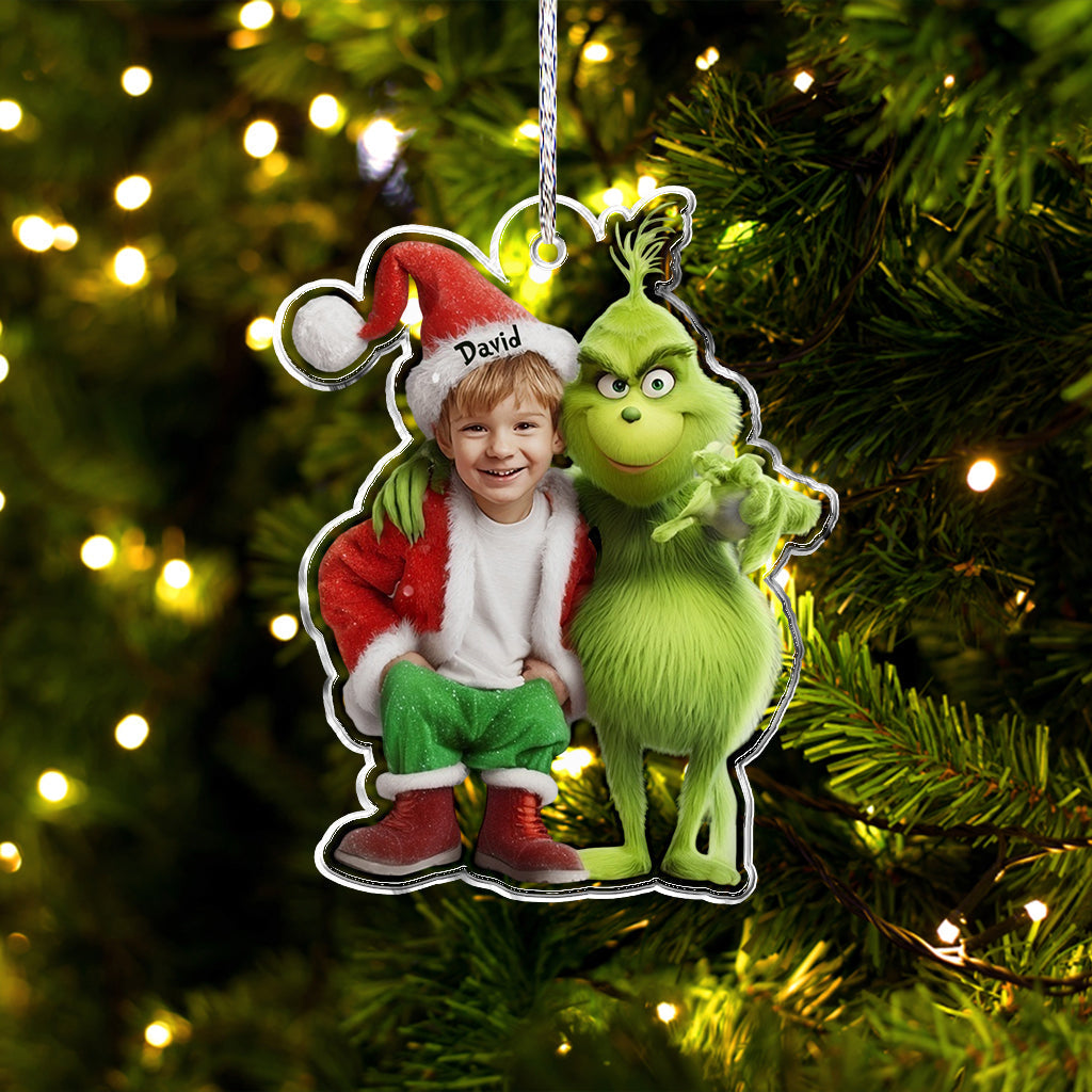 Personalized Grinch Christmas Ornament Custom Photo Gift for Kids One-sided Custom Shaped Ornament GradoCreations