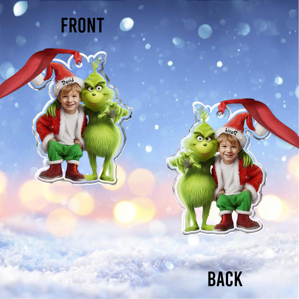Personalized Grinch Christmas Ornament Custom Photo Gift for Kids One-sided Custom Shaped Ornament GradoCreations