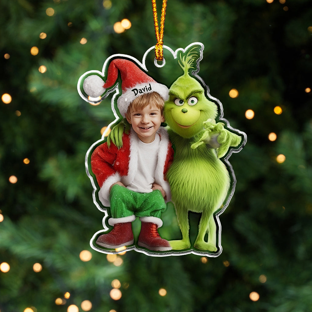 Personalized Grinch Christmas Ornament Custom Photo Gift for Kids One-sided Custom Shaped Ornament GradoCreations