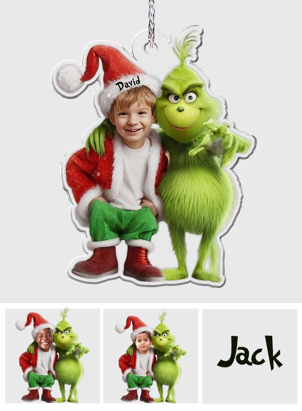 Personalized Grinch Christmas Ornament Custom Photo Gift for Kids One-sided Custom Shaped Ornament GradoCreations