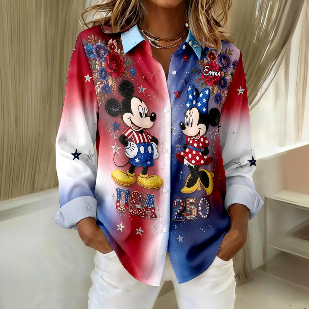 Personalized Mouse Button-Up Shirt USA 250th Anniversary Gift Button-Up Shirt GradoCreations