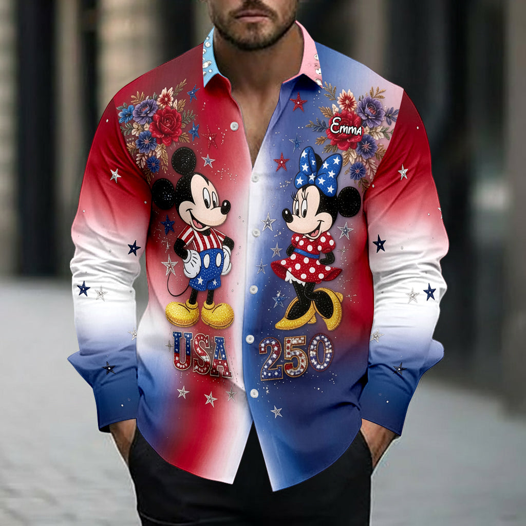 Personalized Mouse Button-Up Shirt USA 250th Anniversary Gift Button-Up Shirt GradoCreations