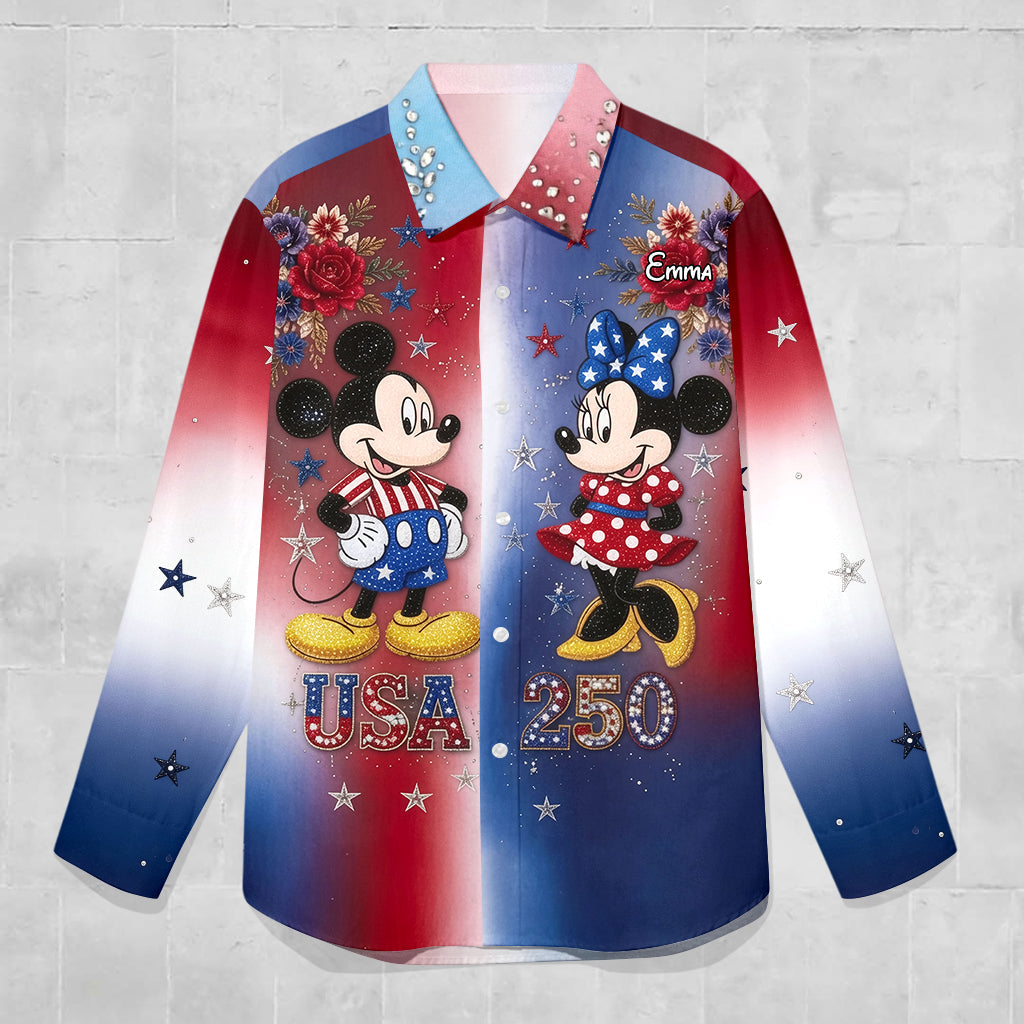 Personalized Mouse Button-Up Shirt USA 250th Anniversary Gift Button-Up Shirt GradoCreations