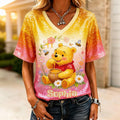 Personalized Honey Bear V-Neck T-Shirt Custom Name Gift Fully Printed V-Neck T-Shirt GradoCreations