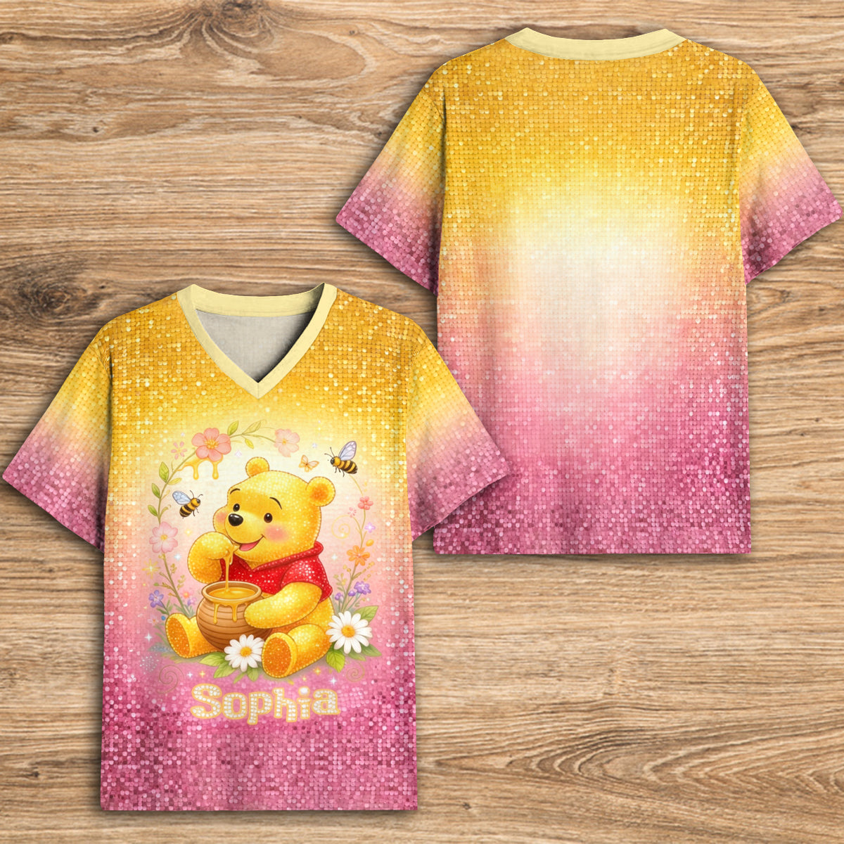 Personalized Honey Bear V-Neck T-Shirt Custom Name Gift Fully Printed V-Neck T-Shirt GradoCreations