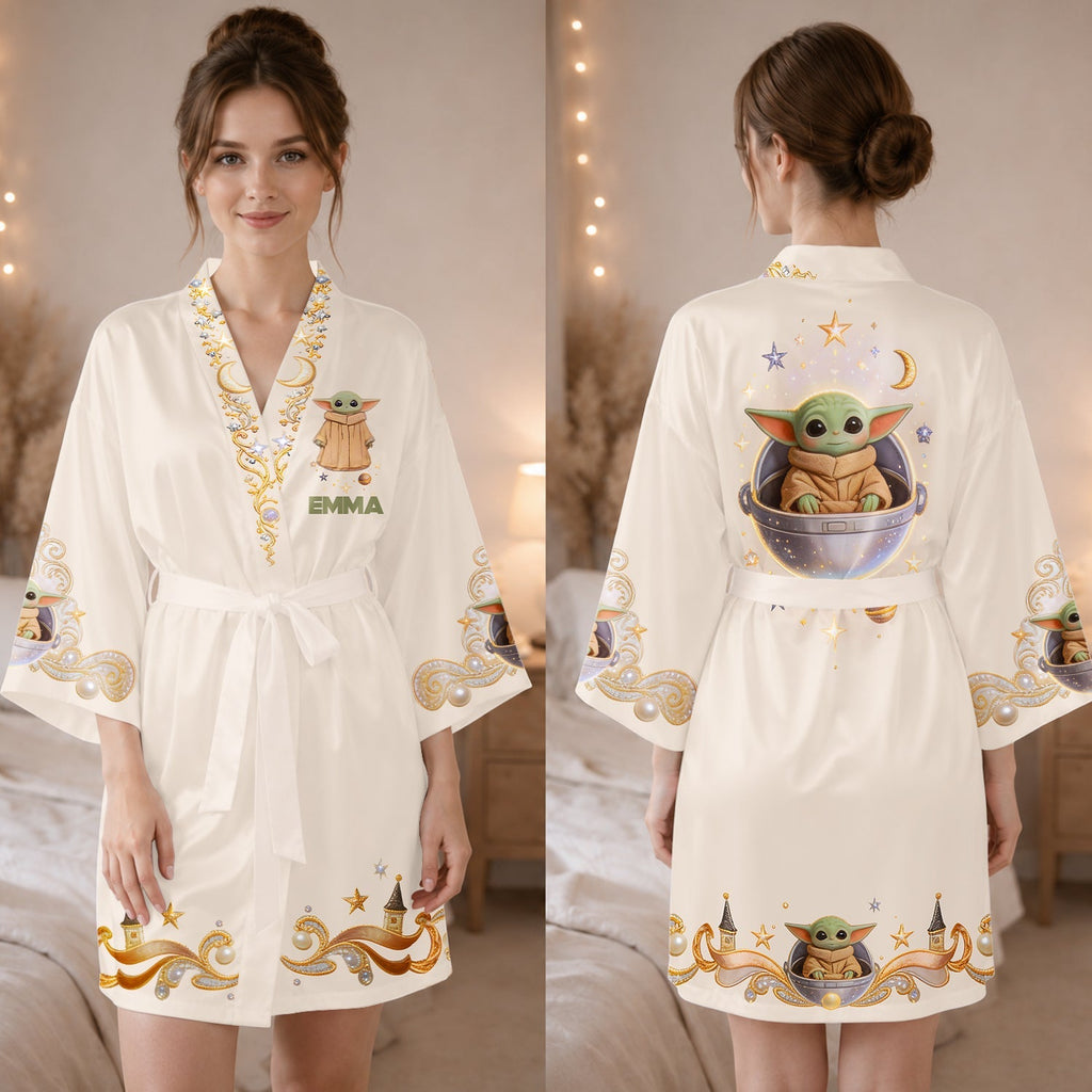 Personalized Satin Robe with Baby Yoda Design for Women & Men Satin Robe GradoCreations
