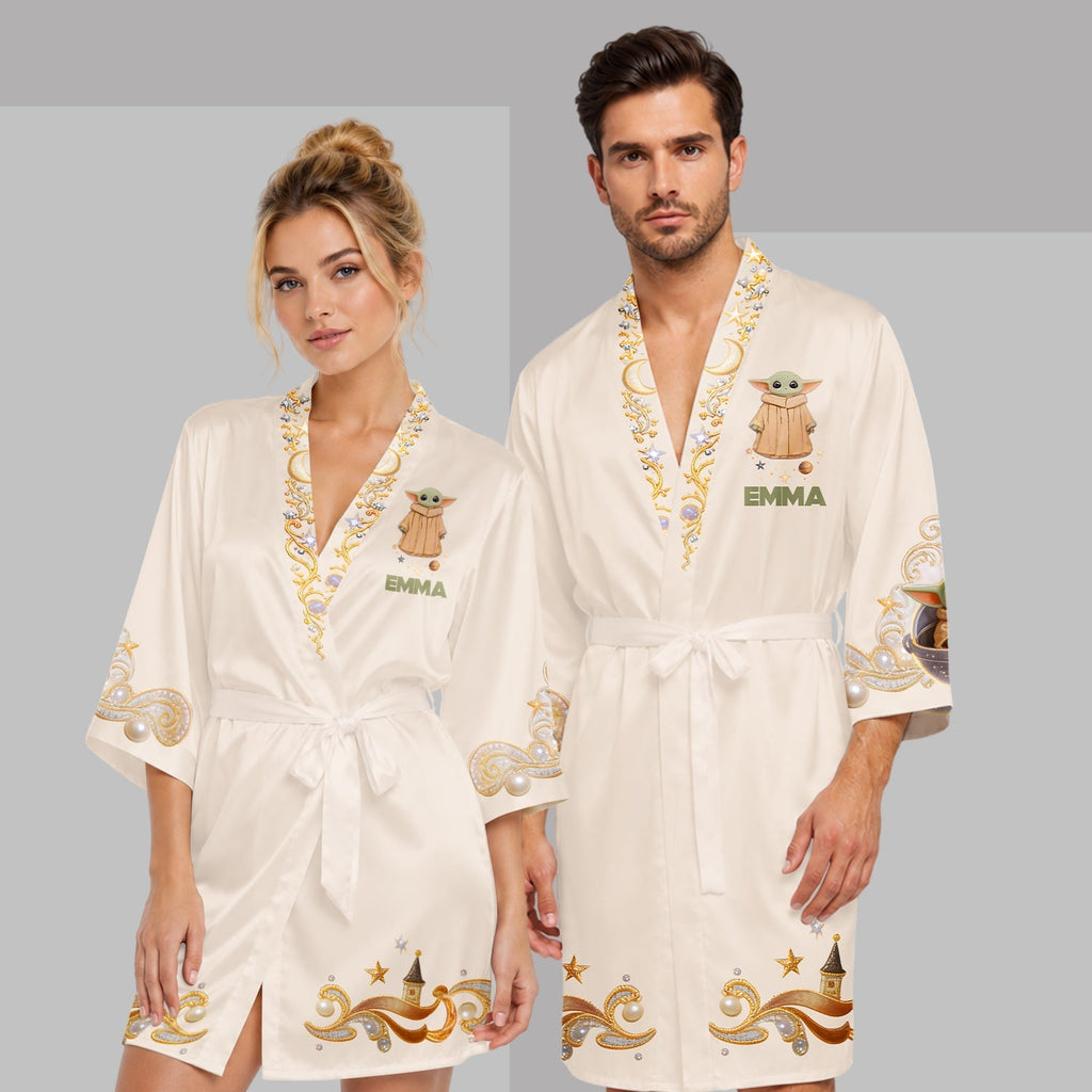 Personalized Satin Robe with Baby Yoda Design for Women & Men Satin Robe GradoCreations