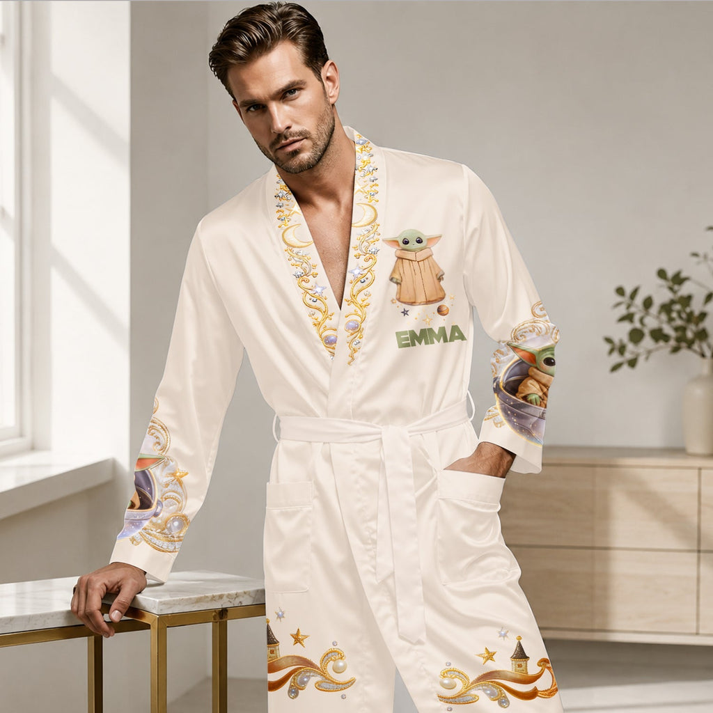Personalized Satin Robe with Baby Yoda Design for Women & Men Satin Robe GradoCreations