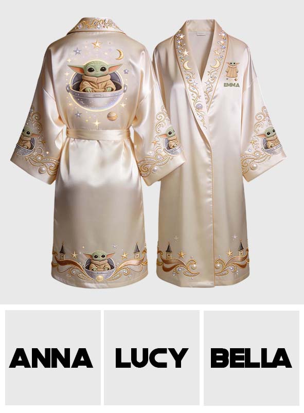 Personalized Satin Robe with Baby Yoda Design for Women & Men Satin Robe GradoCreations
