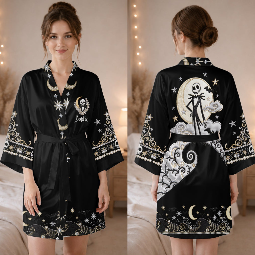 Personalized Satin Robe with 3D Nightmare Design for Couples Satin Robe GradoCreations