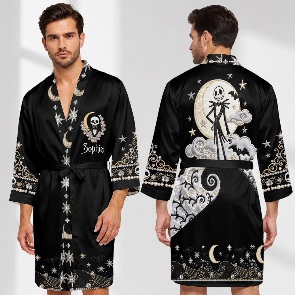 Personalized Satin Robe with 3D Nightmare Design for Couples Satin Robe GradoCreations