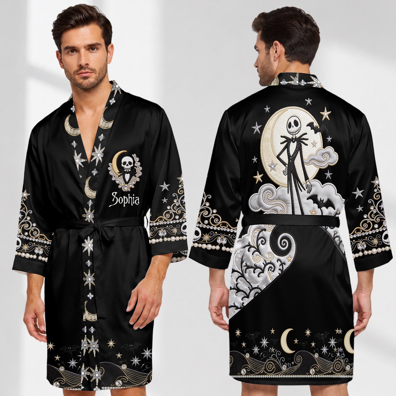 Personalized Satin Robe with 3D Nightmare Design for Couples Satin Robe GradoCreations