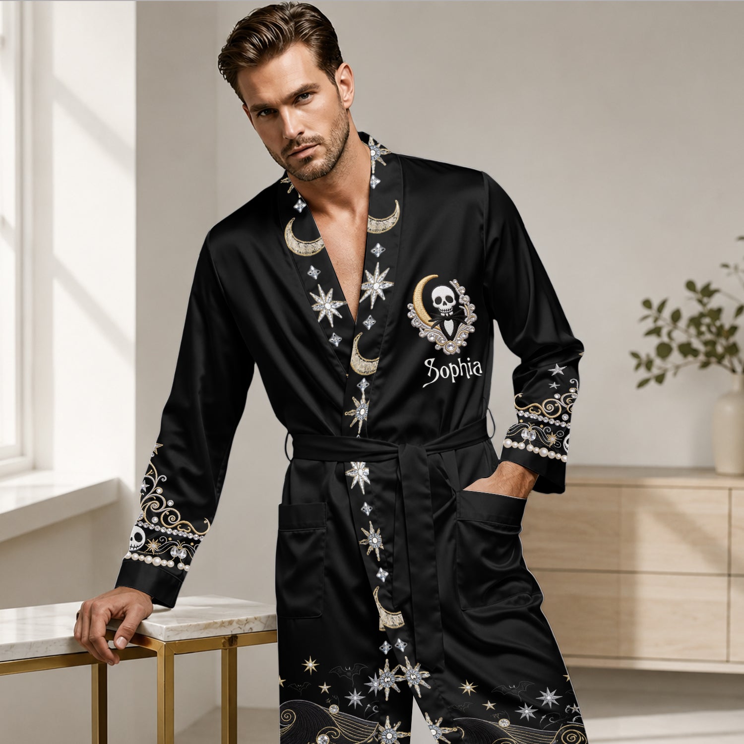 Personalized Satin Robe with 3D Nightmare Design for Couples Satin Robe GradoCreations