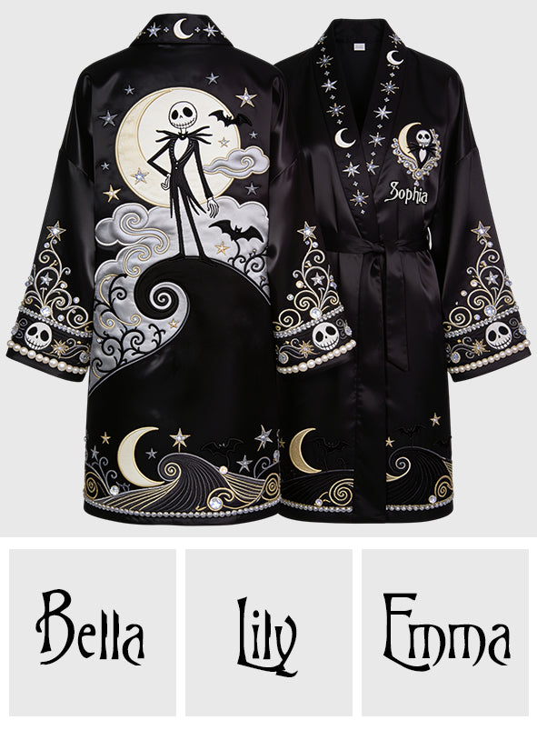 Personalized Satin Robe with 3D Nightmare Design for Couples Satin Robe GradoCreations