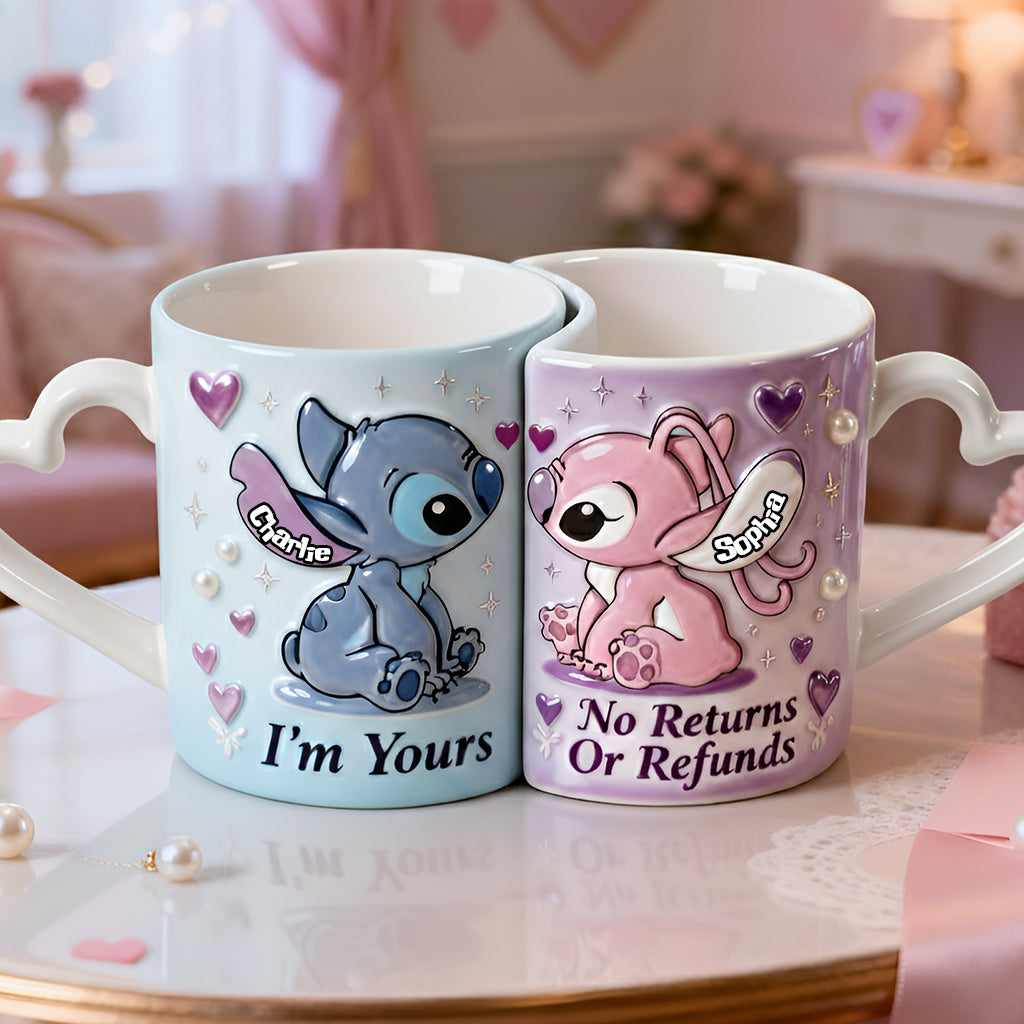 Personalized Matching Heart Handle Mug Set for Couples Matching Heart Handle Mug GradoCreations