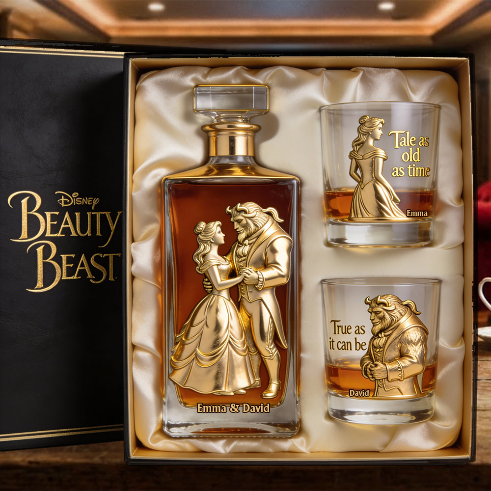 Personalized Beauty and the Beast Whiskey Decanter Set Gift for Couples Whiskey Decanter Set GradoCreations