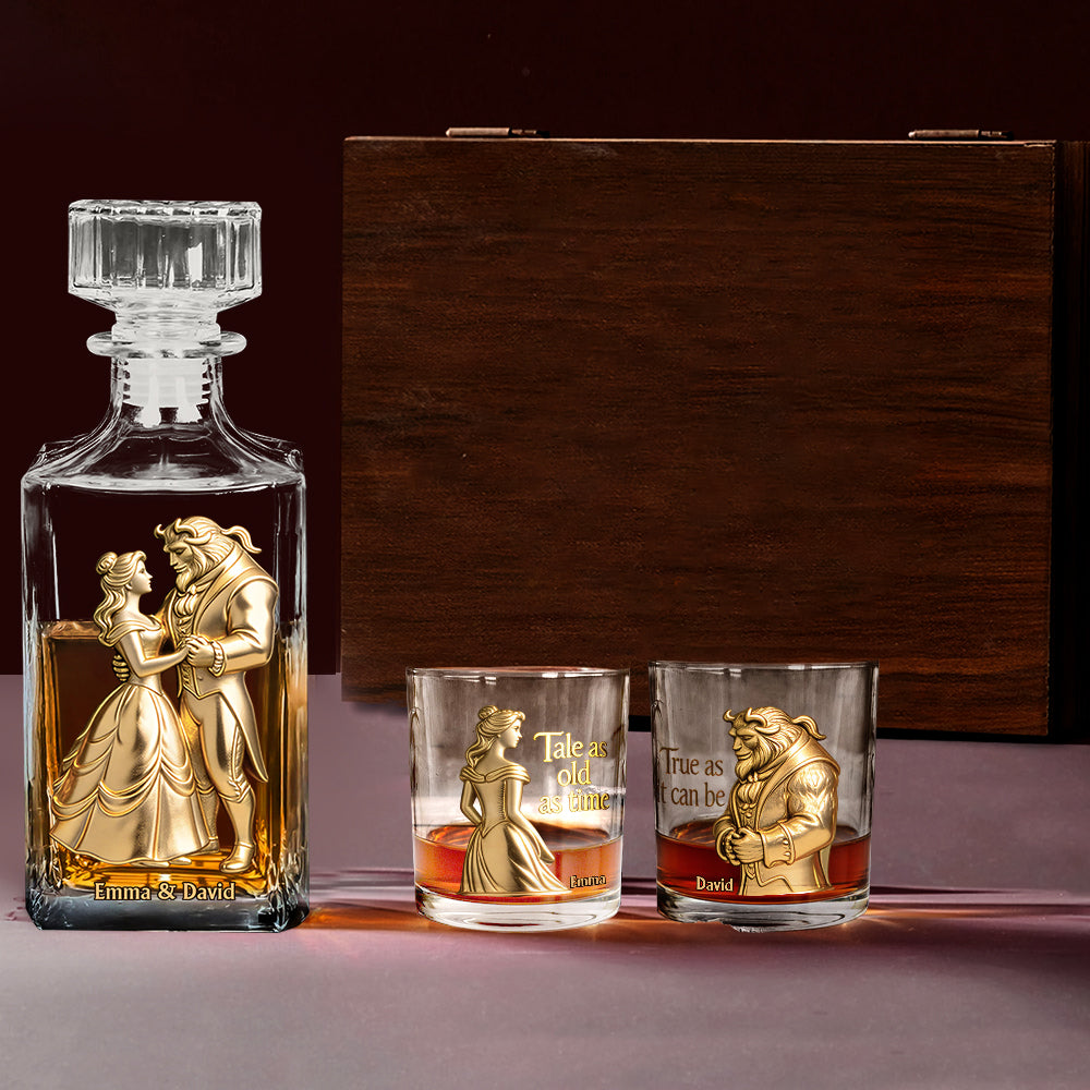 Personalized Beauty and the Beast Whiskey Decanter Set Gift for Couples Whiskey Decanter Set GradoCreations