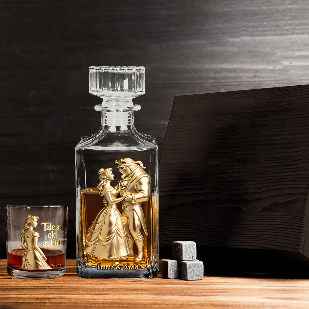 Personalized Beauty and the Beast Whiskey Decanter Set Gift for Couples Whiskey Decanter Set GradoCreations