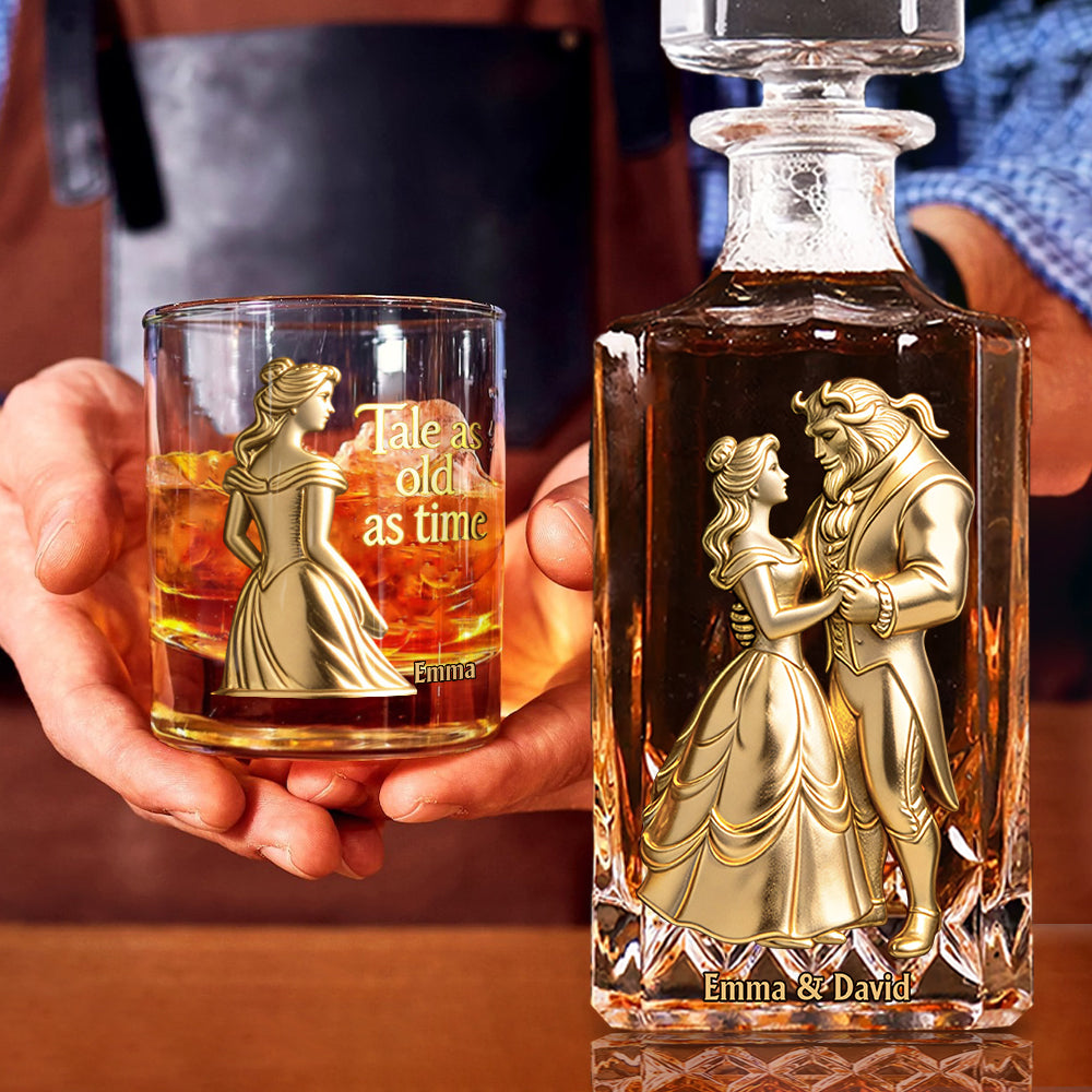 Personalized Beauty and the Beast Whiskey Decanter Set Gift for Couples Whiskey Decanter Set GradoCreations