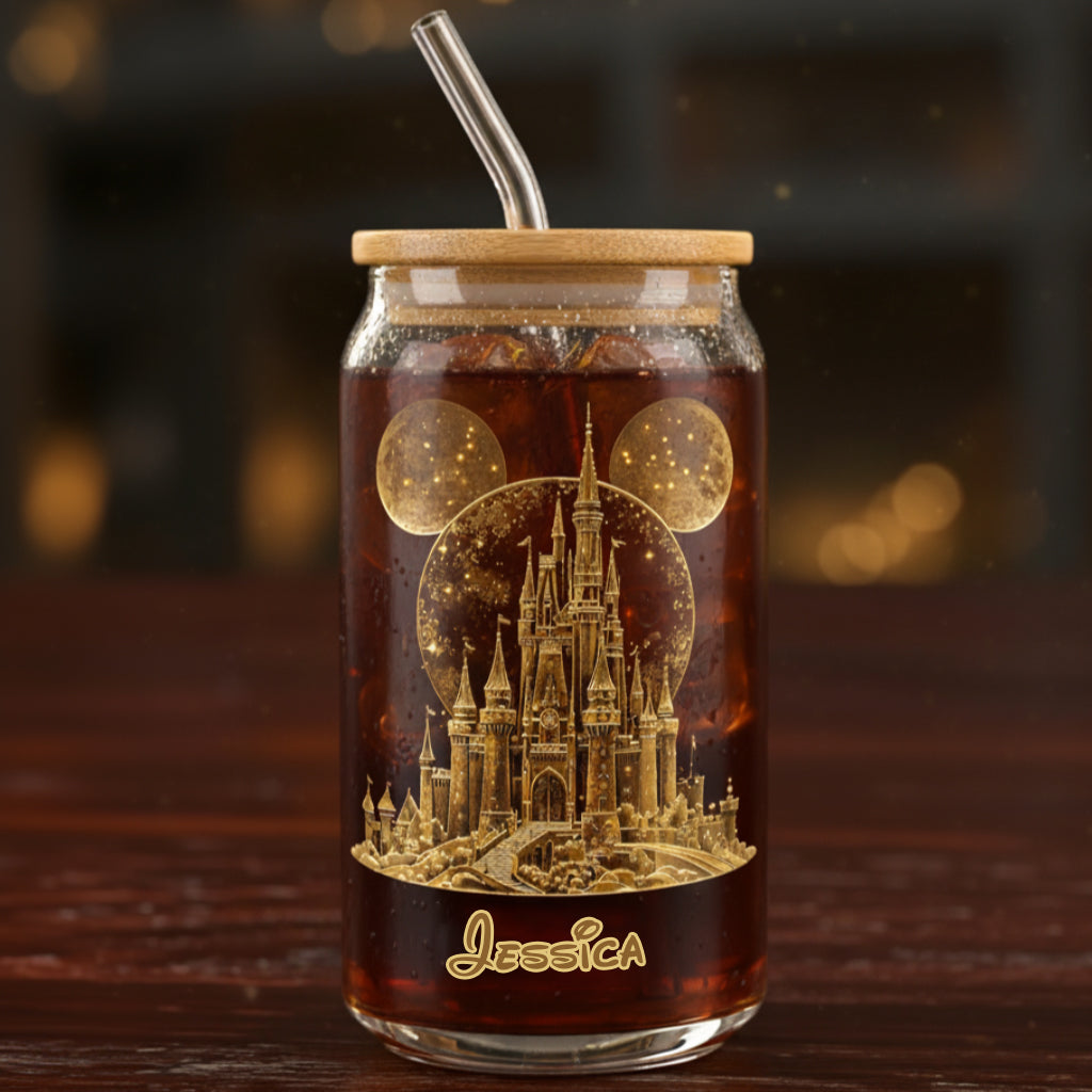 Personalized Magical Castle 16oz Can Glass with Straw Gift Can Glass GradoCreations