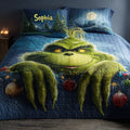 Personalized Grinch Christmas Quilt Set with Custom Name for Kids Quilt Set GradoCreations