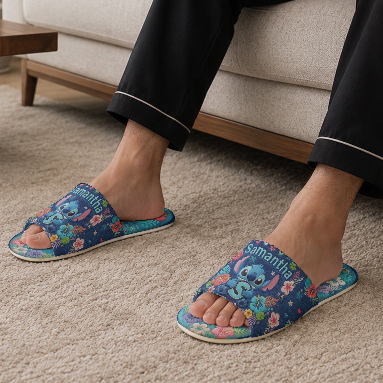 Personalized Open-Toe Slippers with Floral Design for Family Open-Toe Slippers GradoCreations