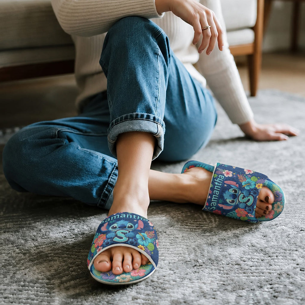 Personalized Open-Toe Slippers with Floral Design for Family Open-Toe Slippers GradoCreations