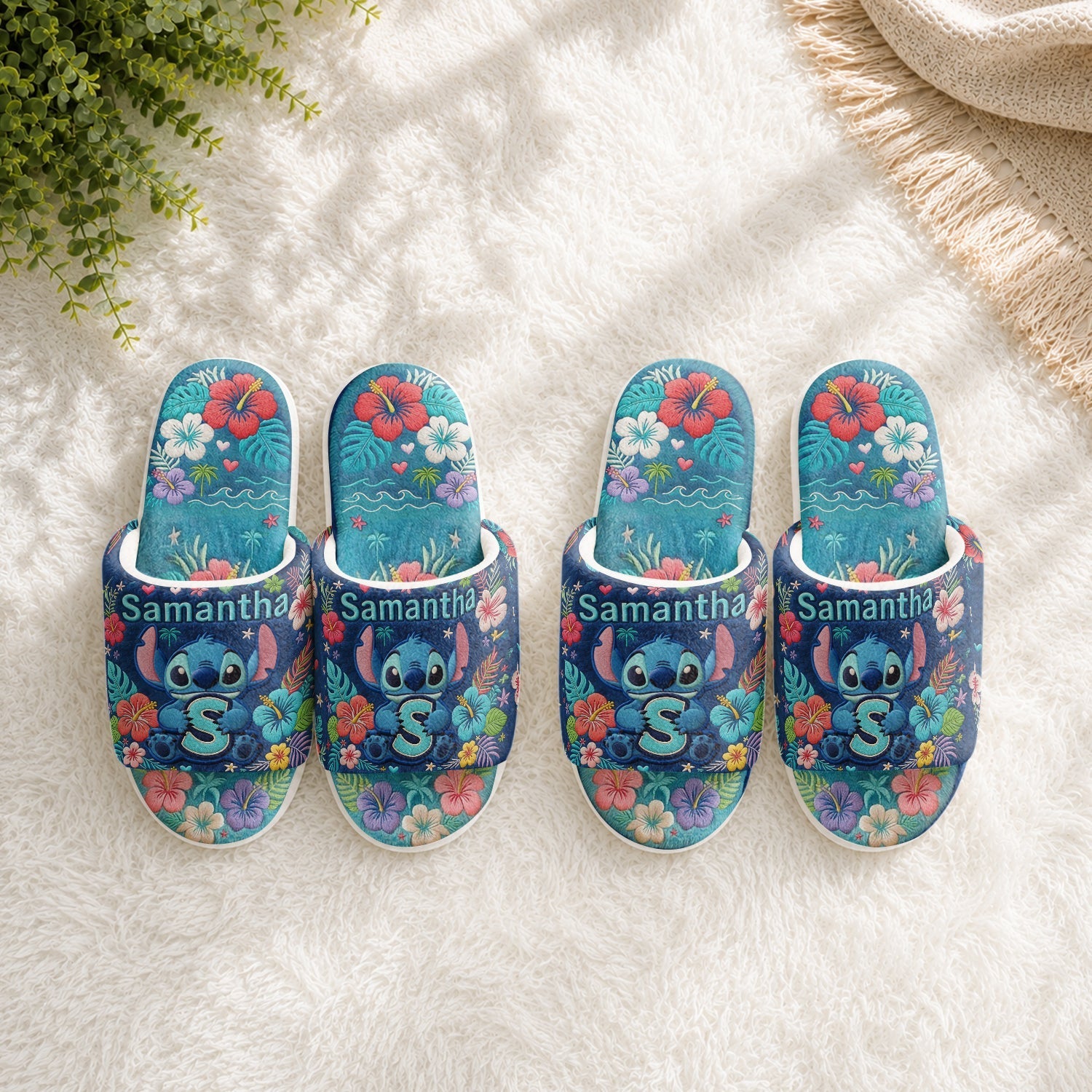Personalized Open-Toe Slippers with Floral Design for Family Open-Toe Slippers GradoCreations