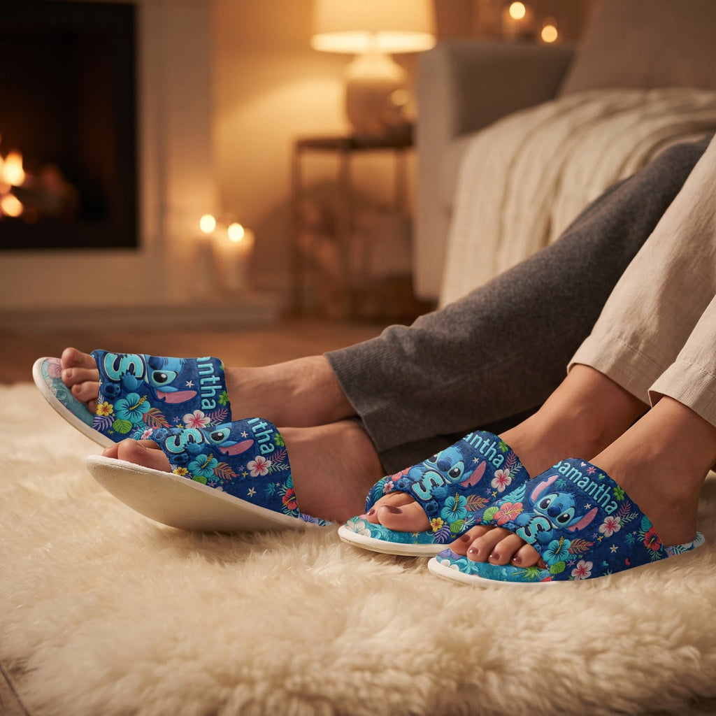 Personalized Open-Toe Slippers with Floral Design for Family Open-Toe Slippers GradoCreations