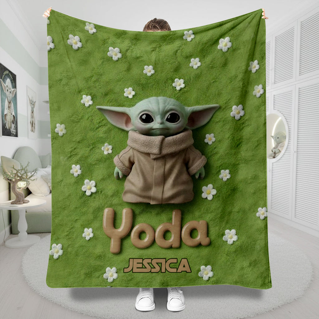 Personalized Yoda Blanket Custom Name Soft Flannel Gift for Kids Blanket GradoCreations