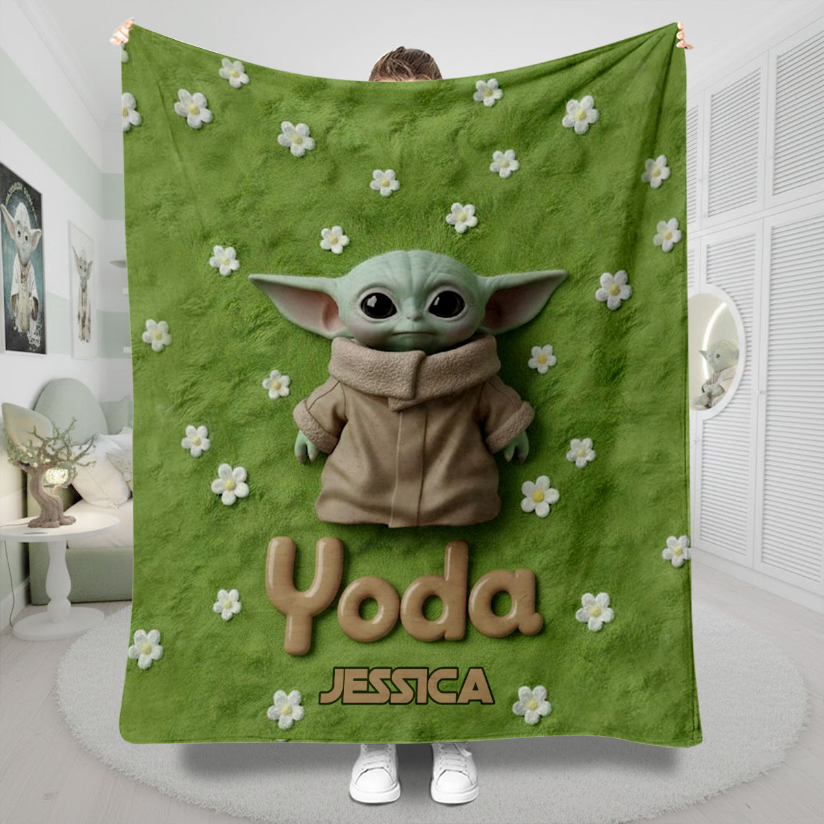 Personalized Yoda Blanket Custom Name Soft Flannel Gift for Kids Blanket GradoCreations