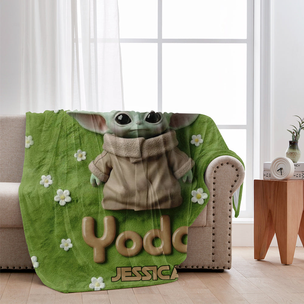 Personalized Yoda Blanket Custom Name Soft Flannel Gift for Kids Blanket GradoCreations