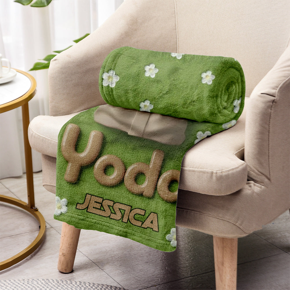 Personalized Yoda Blanket Custom Name Soft Flannel Gift for Kids Blanket GradoCreations