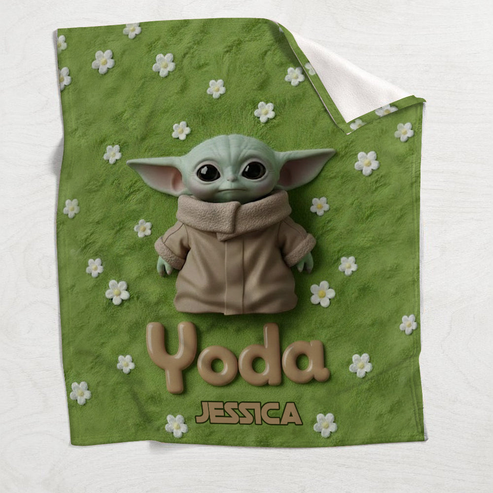 Personalized Yoda Blanket Custom Name Soft Flannel Gift for Kids Blanket GradoCreations