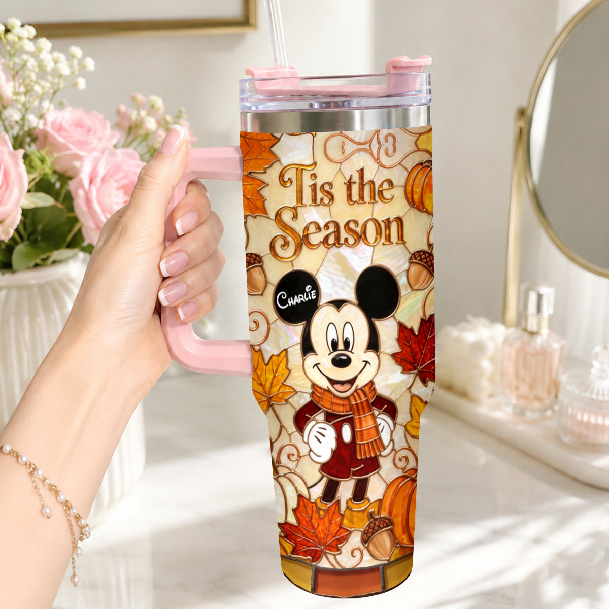 Personalized Autumn Mouse Tumbler with Plush Charm Gift Idea Tumbler With Plush Charm GradoCreations